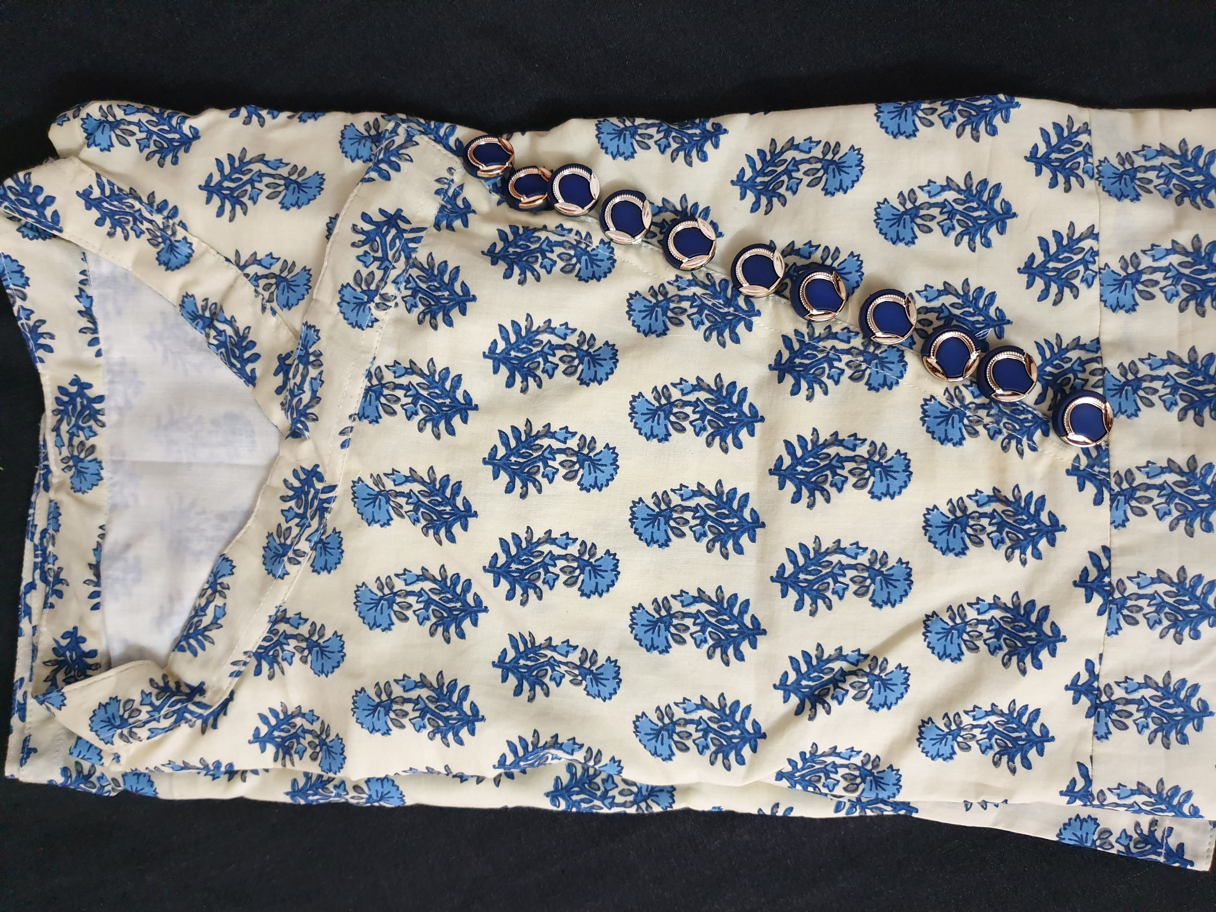 Flower Print Cotton Kurti With Side Button